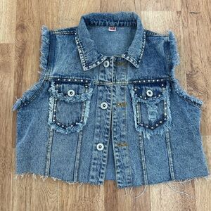 Jeweled Cutoff Blue Jean Vest, Youth Medium